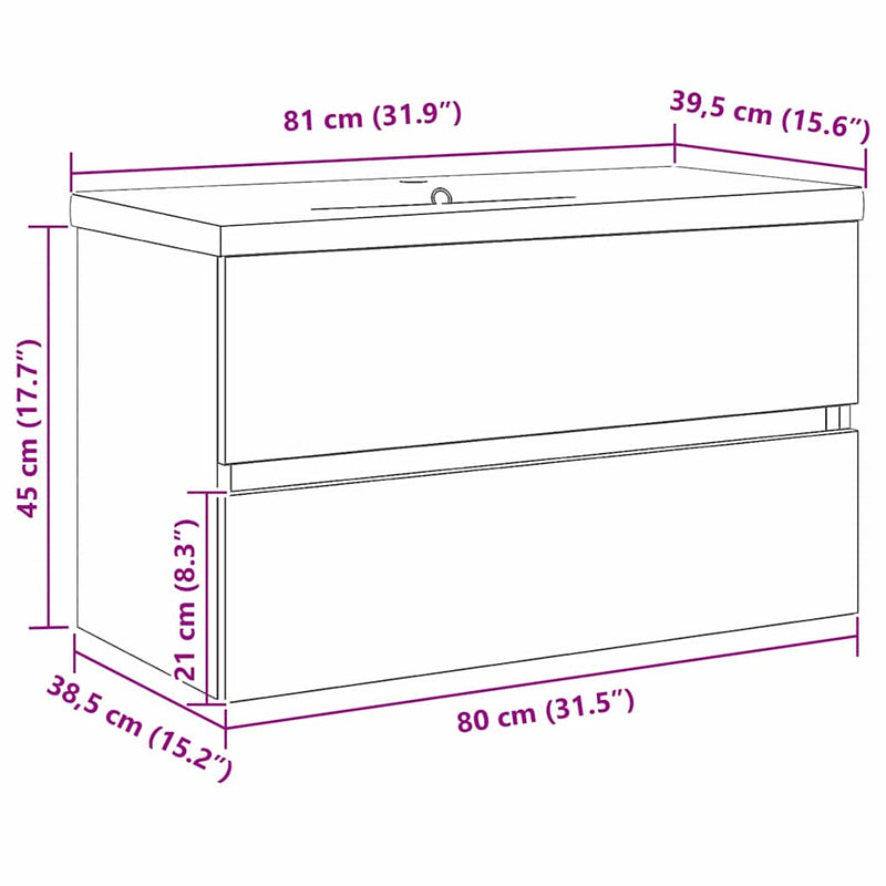 vidaXL Mosdószekrény tárolóval Musta tammi 80 x 39 x 62 cm Faanyag