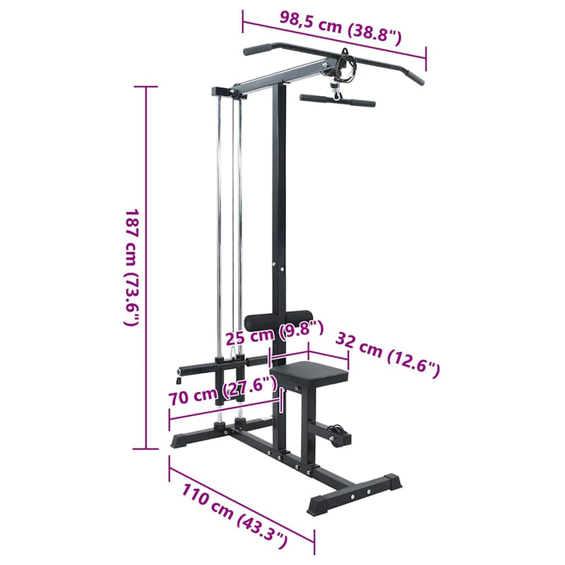 vidaXL Lehúzógép Fekete 110 x 70 x 187 cm Porszórt Acél