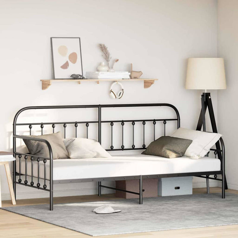 vidaXL Nappali ágykeret fejtámlával Fekete 100 x 190 cm Acél