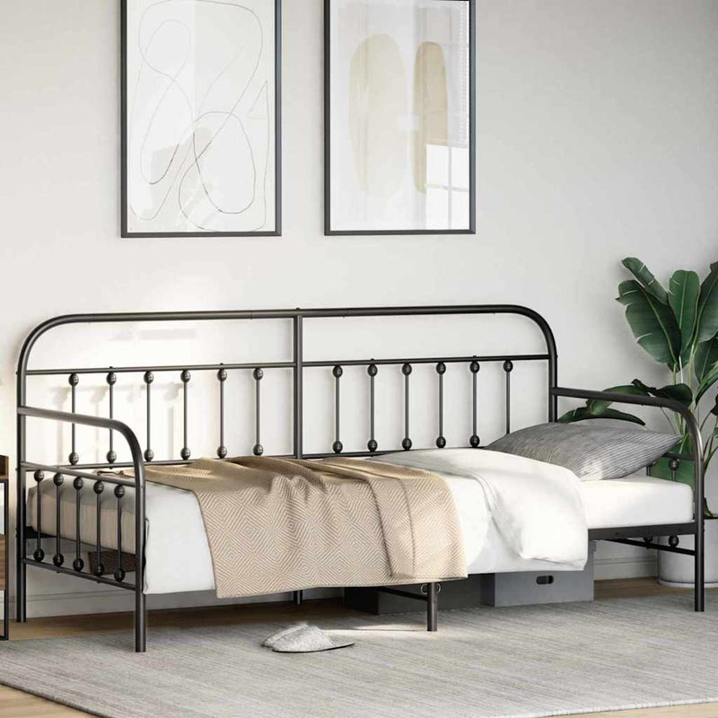 vidaXL Nappali ágykeret fejtámlával Fekete 100 x 190 cm Acél