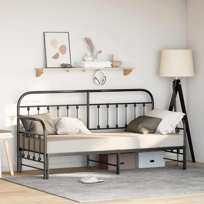 vidaXL Nappali ágykeret fejtámlával Fekete 80 x 200 cm Acél