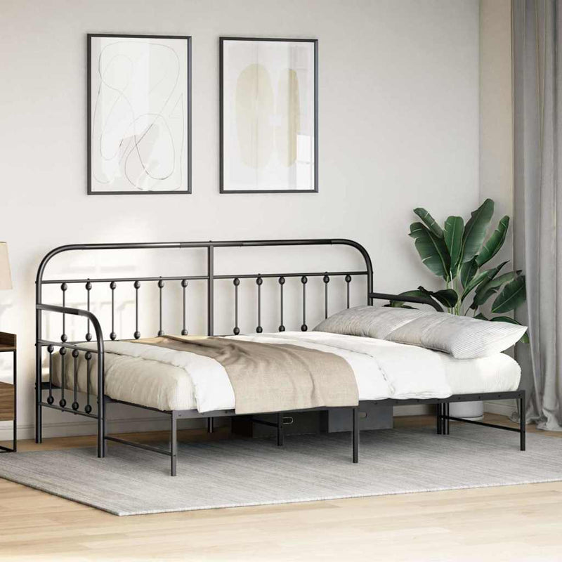 vidaXL Nappali ágykeret fejtámlával Fekete 80 x 200 cm Acél