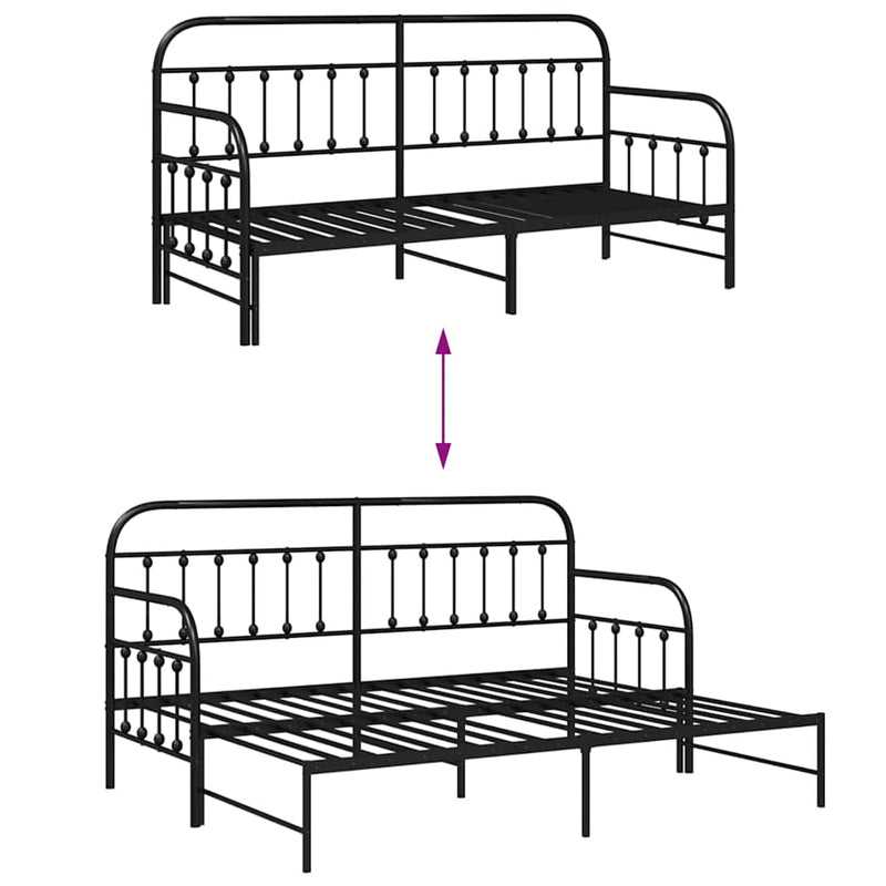 vidaXL Nappali ágykeret fejtámlával Fekete 80 x 200 cm Acél