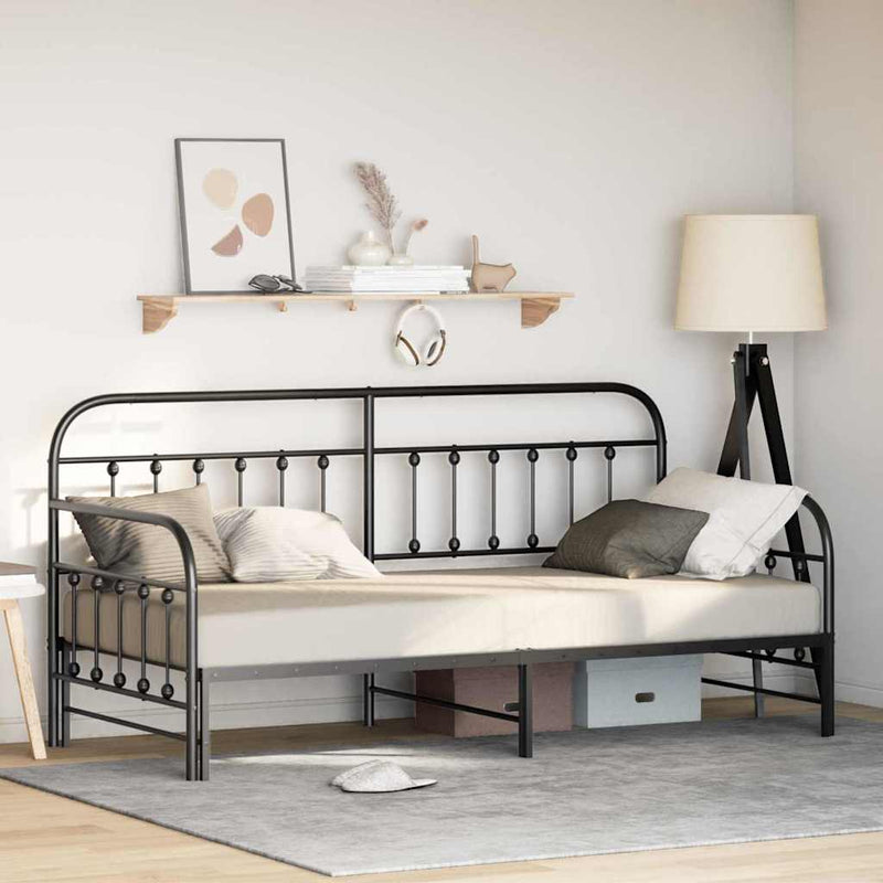 vidaXL Nappali ágykeret fejtámlával Fekete 107 x 203 cm Acél