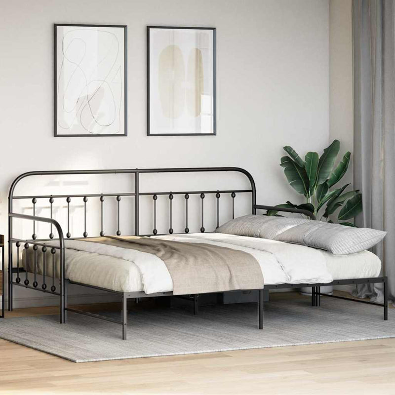 vidaXL Nappali ágykeret fejtámlával Fekete 107 x 203 cm Acél