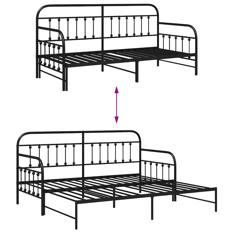 vidaXL Nappali ágykeret fejtámlával Fekete 107 x 203 cm Acél