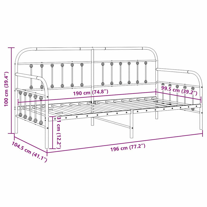 vidaXL Nappali ágykeret fejtámlával Fehér 100 x 190 cm Acél