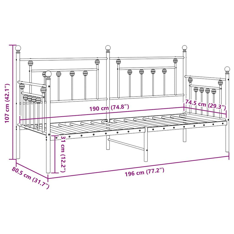 vidaXL Nappali ágykeret fejtámlával Fekete 75 x 190 cm Acél