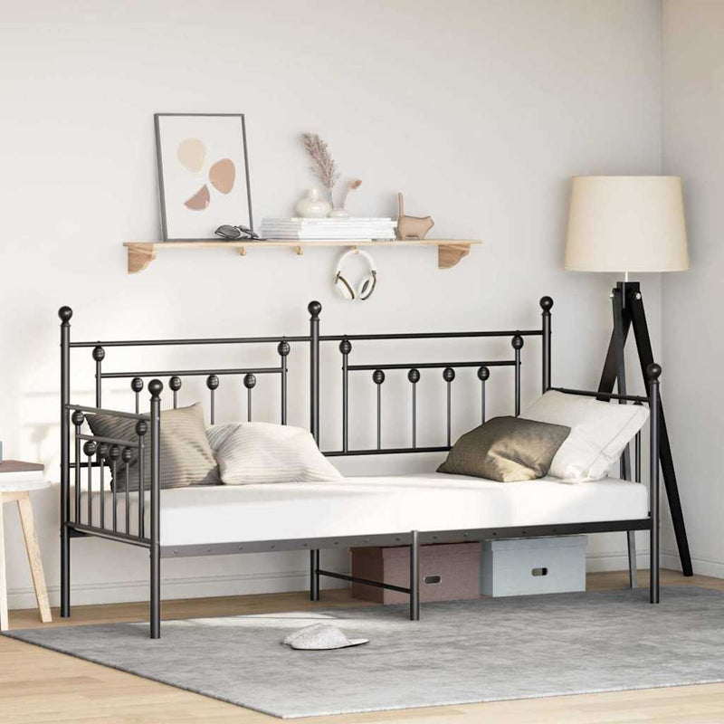 vidaXL Nappali ágykeret fejtámlával Fekete 80 x 200 cm Acél