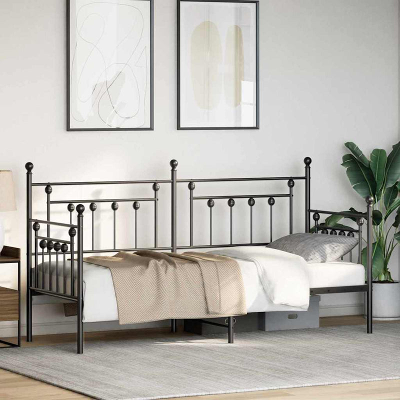 vidaXL Nappali ágykeret fejtámlával Fekete 80 x 200 cm Acél