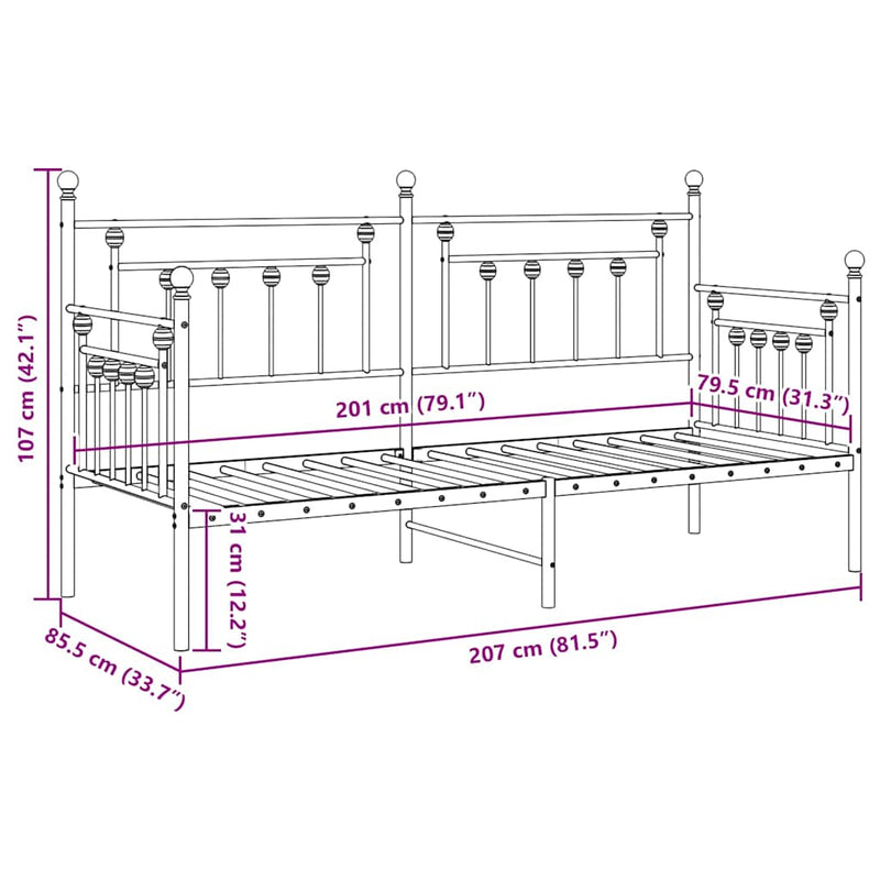 vidaXL Nappali ágykeret fejtámlával Fekete 80 x 200 cm Acél