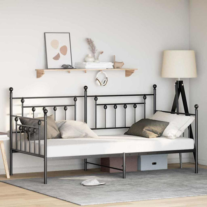 vidaXL Nappali ágykeret fejtámlával Fekete 90 x 190 cm Acél