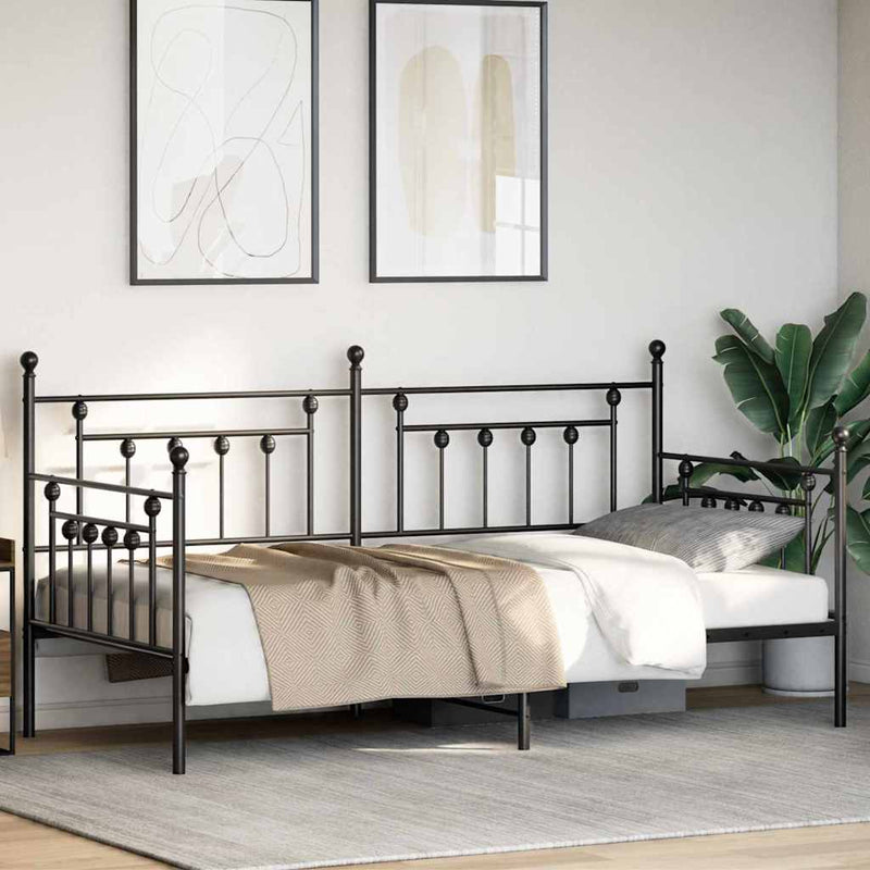 vidaXL Nappali ágykeret fejtámlával Fekete 100 x 190 cm Acél