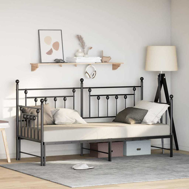 vidaXL Nappali ágykeret fejtámlával Fekete 80 x 200 cm Acél