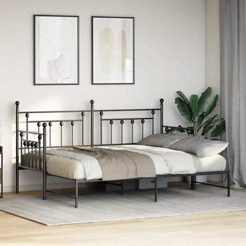 vidaXL Nappali ágykeret fejtámlával Fekete 80 x 200 cm Acél
