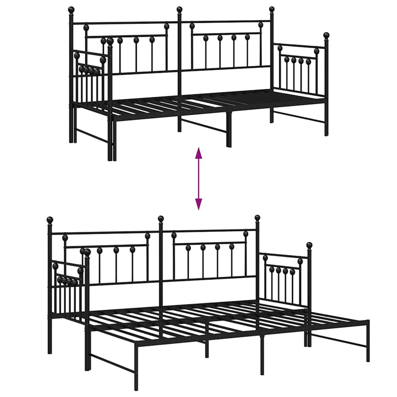 vidaXL Nappali ágykeret fejtámlával Fekete 80 x 200 cm Acél