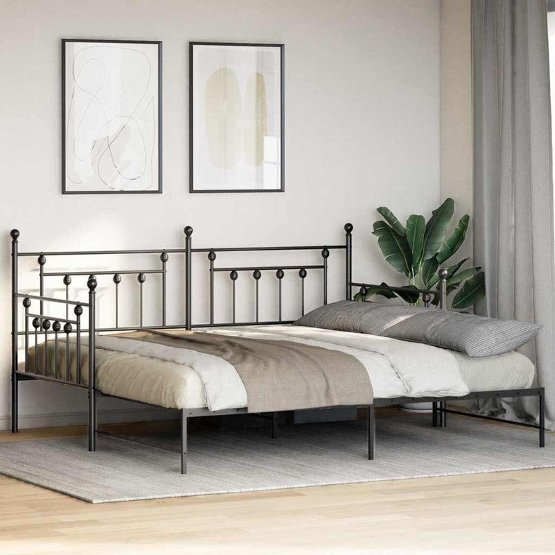 vidaXL Nappali ágykeret fejtámlával Fekete 90 x 200 cm Acél