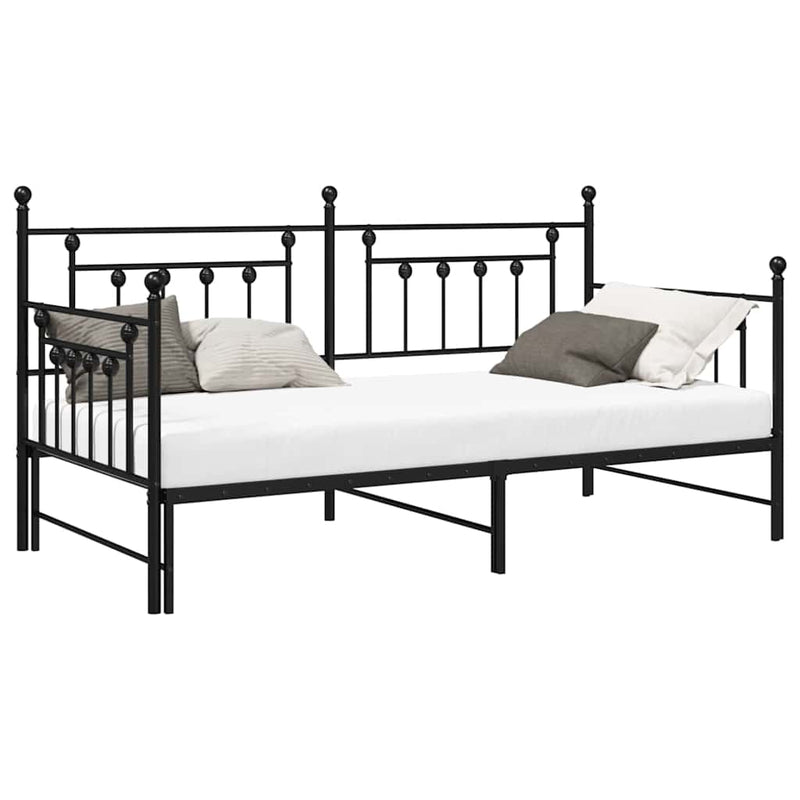 vidaXL Nappali ágykeret fejtámlával Fekete 90 x 200 cm Acél