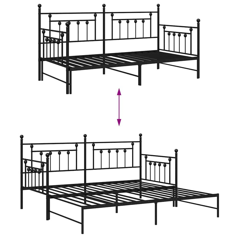 vidaXL Nappali ágykeret fejtámlával Fekete 100 x 200 cm Acél