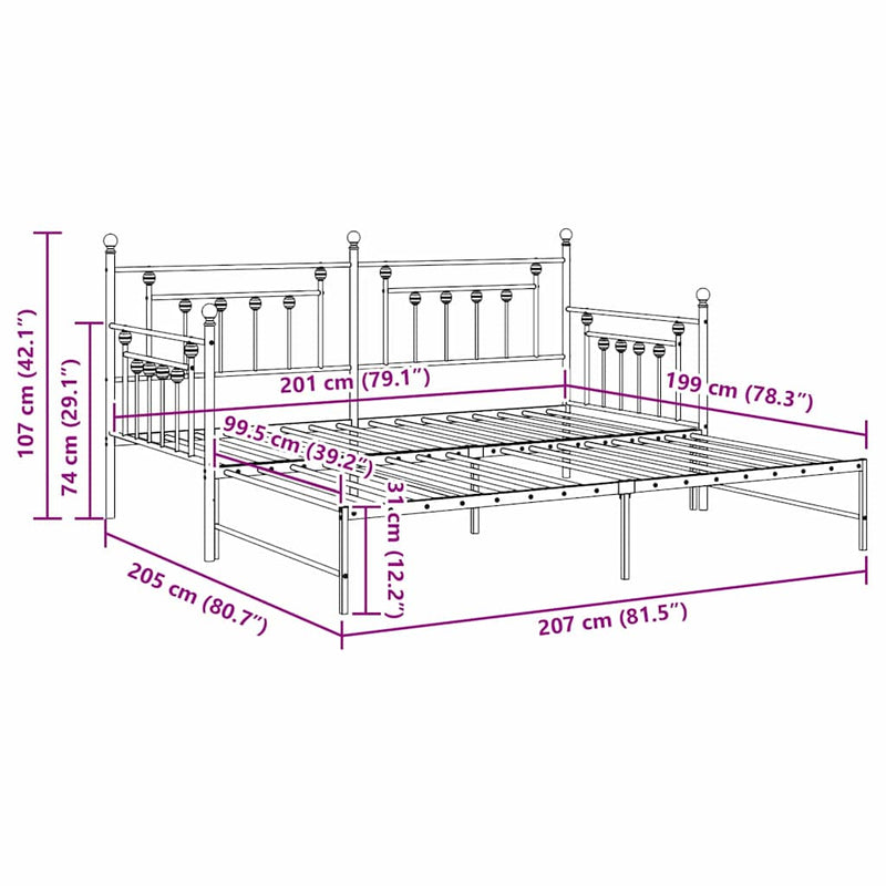 vidaXL Nappali ágykeret fejtámlával Fekete 100 x 200 cm Acél
