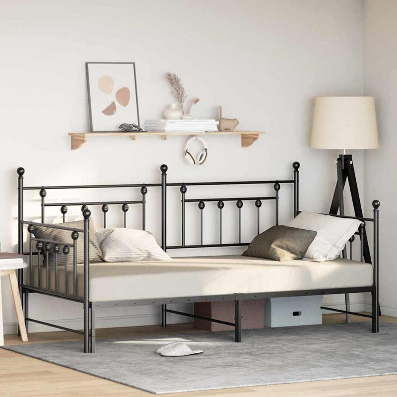vidaXL Nappali ágykeret fejtámlával Fekete 107 x 203 cm Acél
