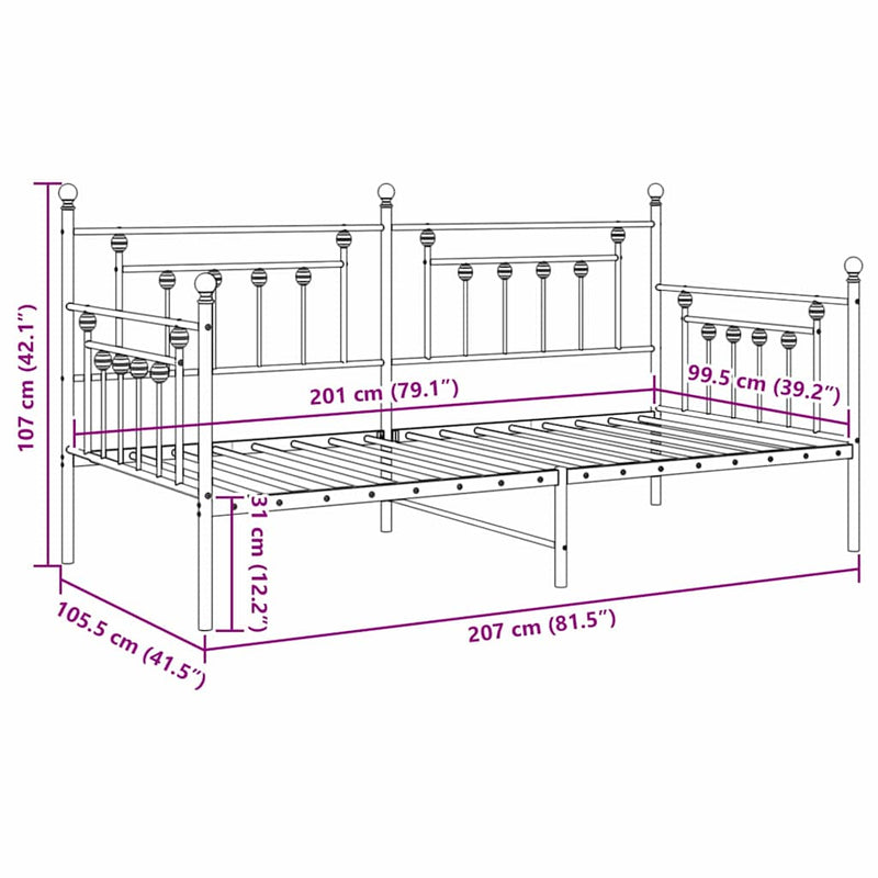 vidaXL Nappali ágykeret fejtámlával Fehér 100 x 200 cm Acél