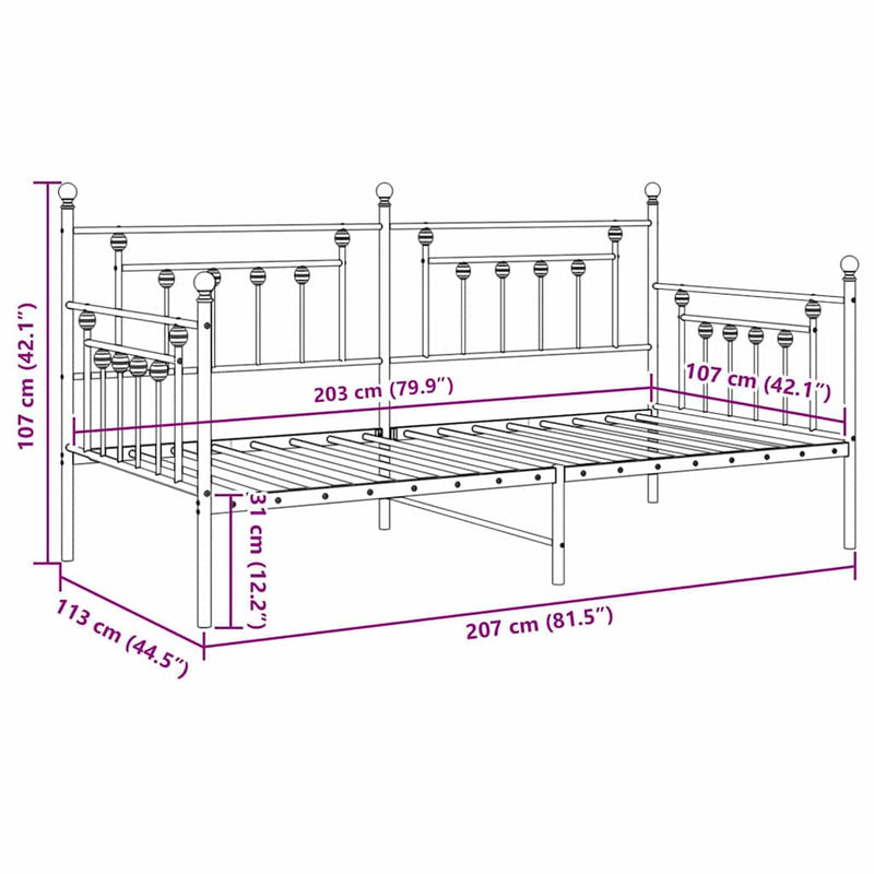 vidaXL Nappali ágykeret fejtámlával Fehér 107 x 203 cm Acél