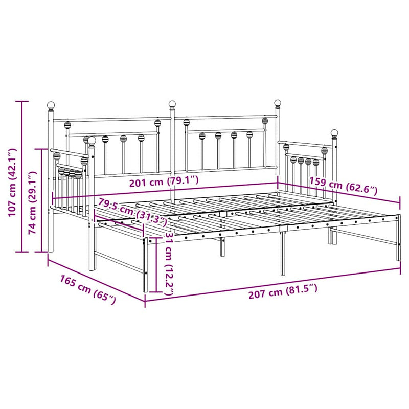 vidaXL Nappali ágykeret fejtámlával Fehér 80 x 200 cm Acél