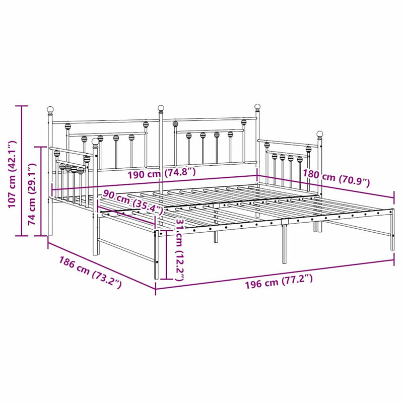 vidaXL Nappali ágykeret fejtámlával Fehér 90 x 190 cm Acél
