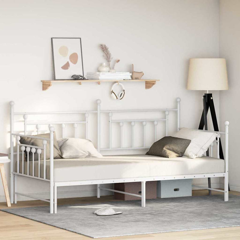 vidaXL Nappali ágykeret fejtámlával Fehér 90 x 200 cm Acél