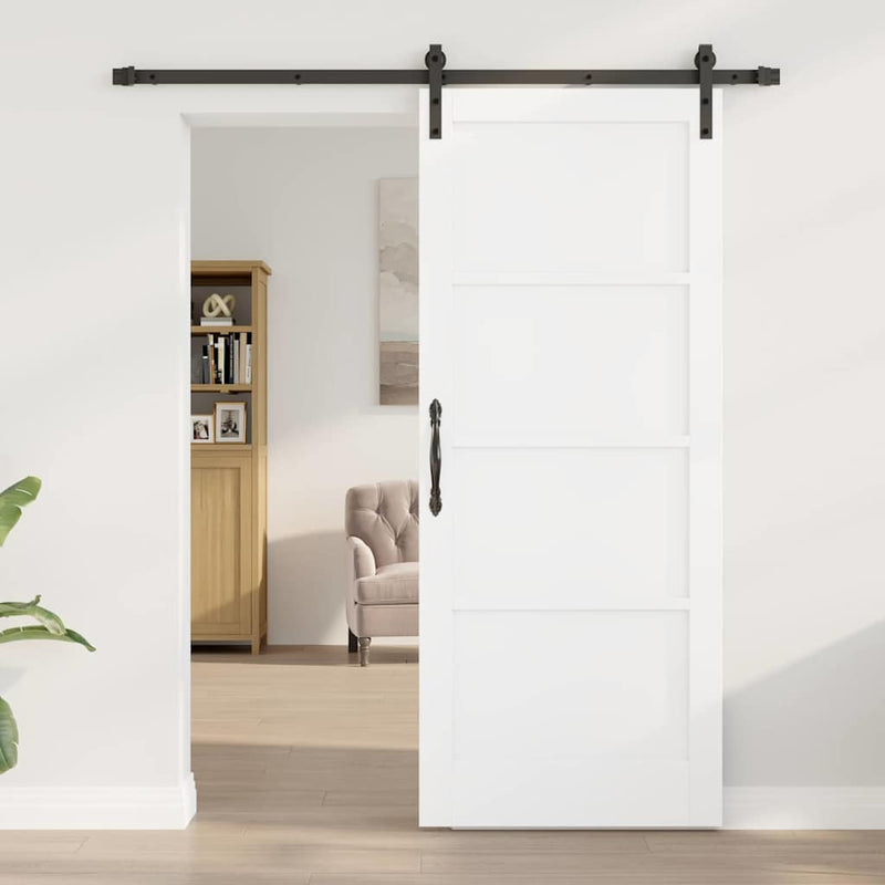 vidaXL Csúszó Ajtó Fehér és fekete 83 x 202 cm Tömör fenyő és acél