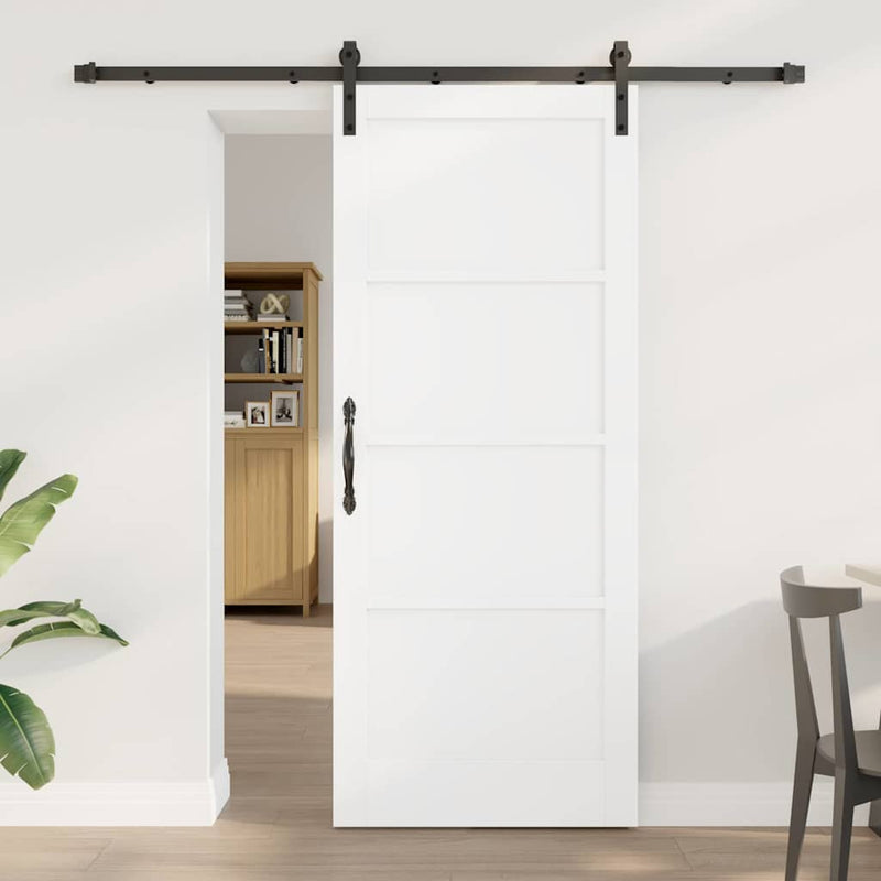 vidaXL Csúszó Ajtó Fehér és fekete 83 x 202 cm Tömör fenyő és acél