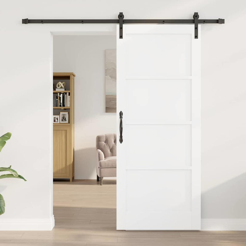 vidaXL Csúszó Ajtó Fehér és fekete 83 x 202 cm Tömör fenyő és acél