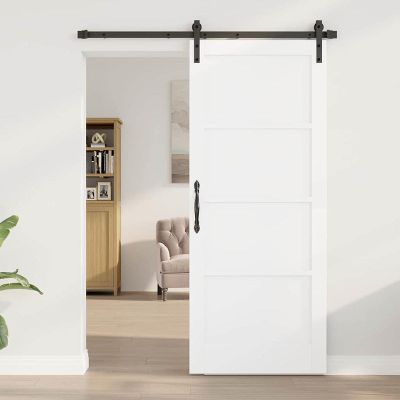vidaXL Csúszóajtó Fehér és fekete 83 x 202 cm Tömör fenyő és acél