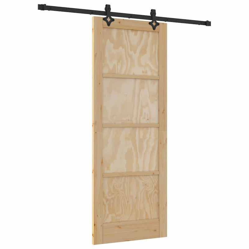 vidaXL Tolóajtó Természetes és fekete 78 x 202 cm Tömör fenyő és acél
