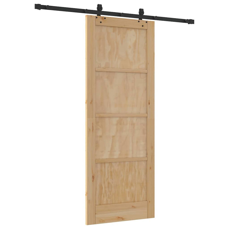 vidaXL Tolóajtó Természetes és fekete 78 x 202 cm Tömör fenyő és acél