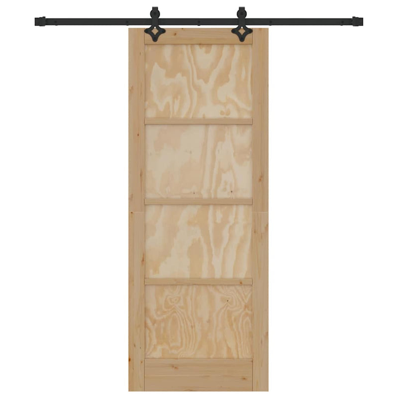 vidaXL Tolóajtó Természetes és fekete 78 x 202 cm Tömör fenyő és acél