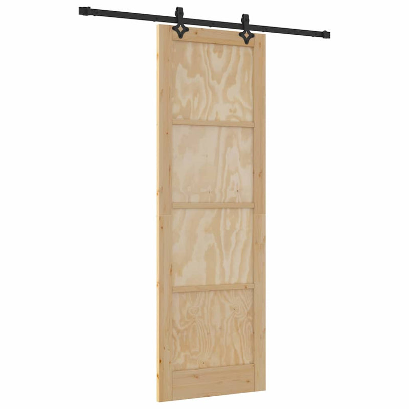 vidaXL Tolóajtó Természetes és fekete 78 x 232 cm Tömör fenyő és acél