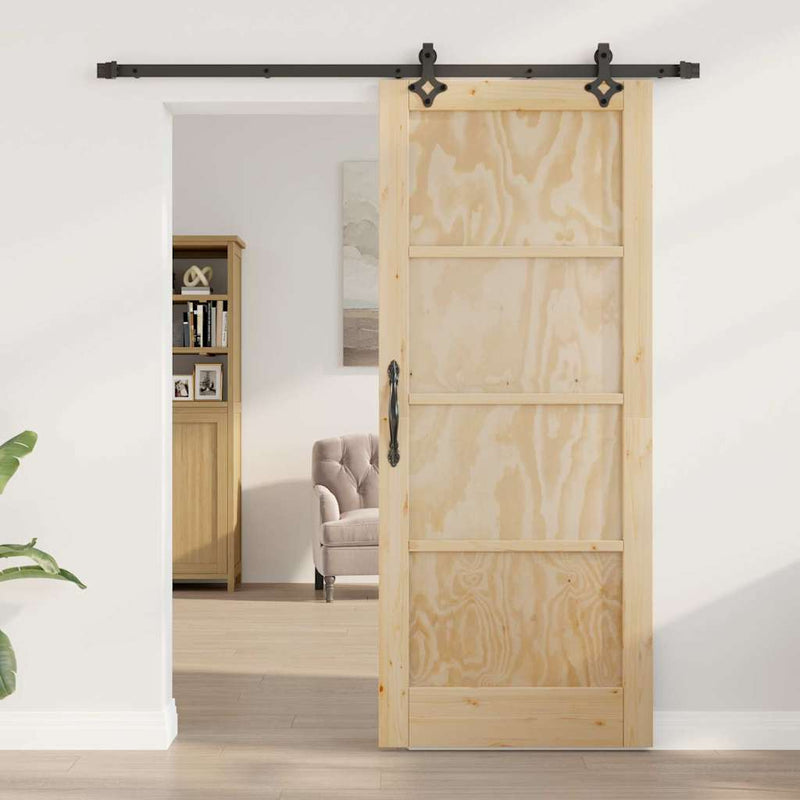 vidaXL Tolóajtó Természetes és fekete 83 x 202 cm Tömör fenyő és acél