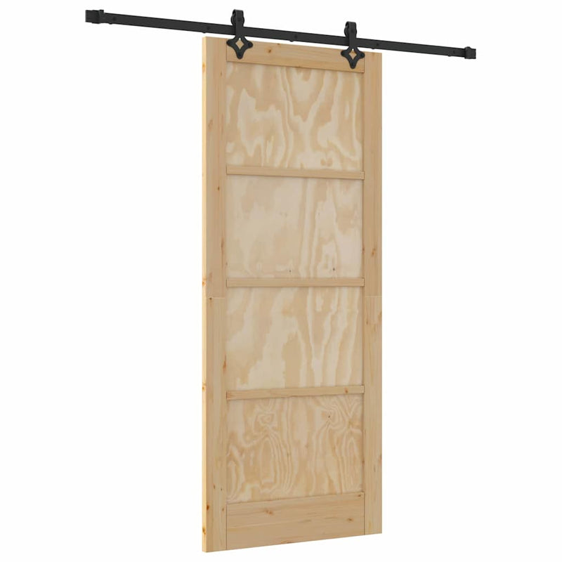 vidaXL Tolóajtó Természetes és fekete 83 x 202 cm Tömör fenyő és acél