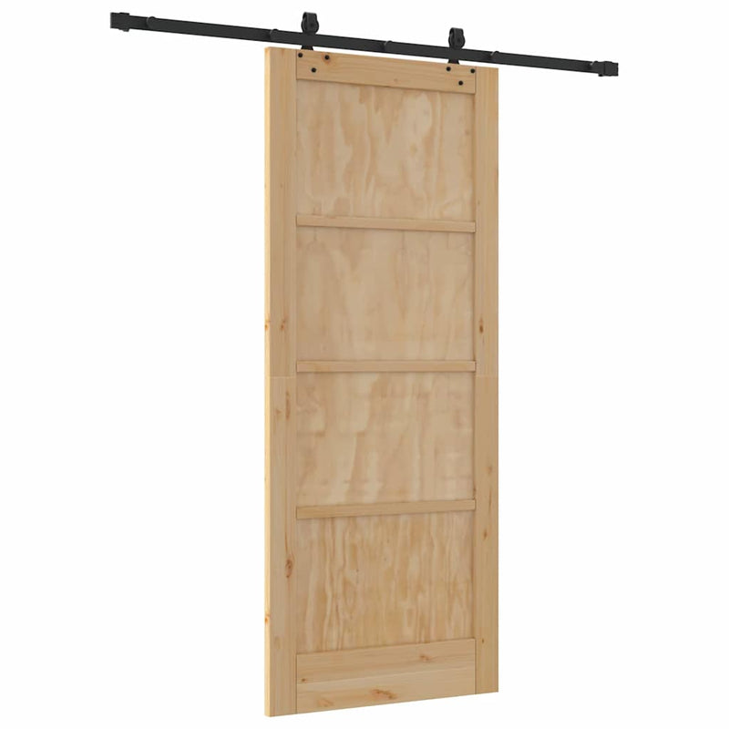 vidaXL Tolóajtó Természetes és fekete 83 x 202 cm Tömör fenyő és acél