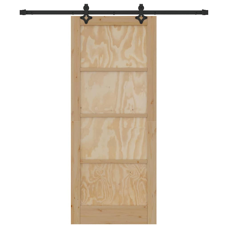 vidaXL Tolóajtó Természetes és fekete 83 x 202 cm Tömör fenyő és acél