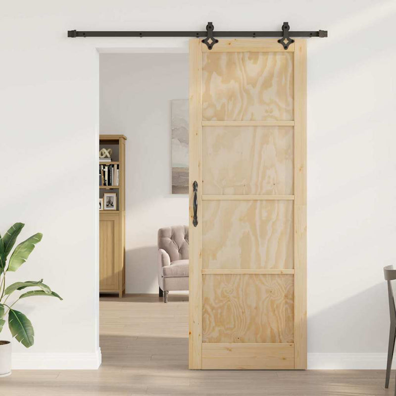vidaXL Tolóajtó Természetes és fekete 83 x 232 cm Tömör fenyő és acél