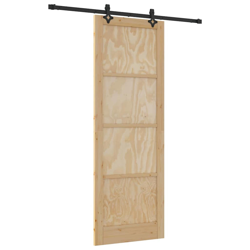 vidaXL Tolóajtó Természetes és fekete 83 x 232 cm Tömör fenyő és acél