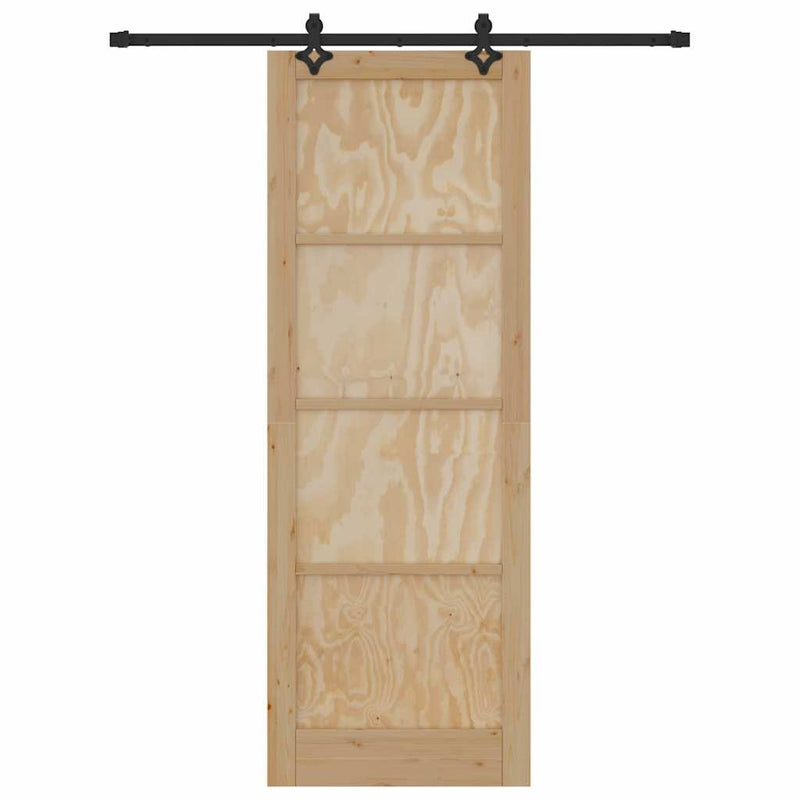 vidaXL Tolóajtó Természetes és fekete 83 x 232 cm Tömör fenyő és acél