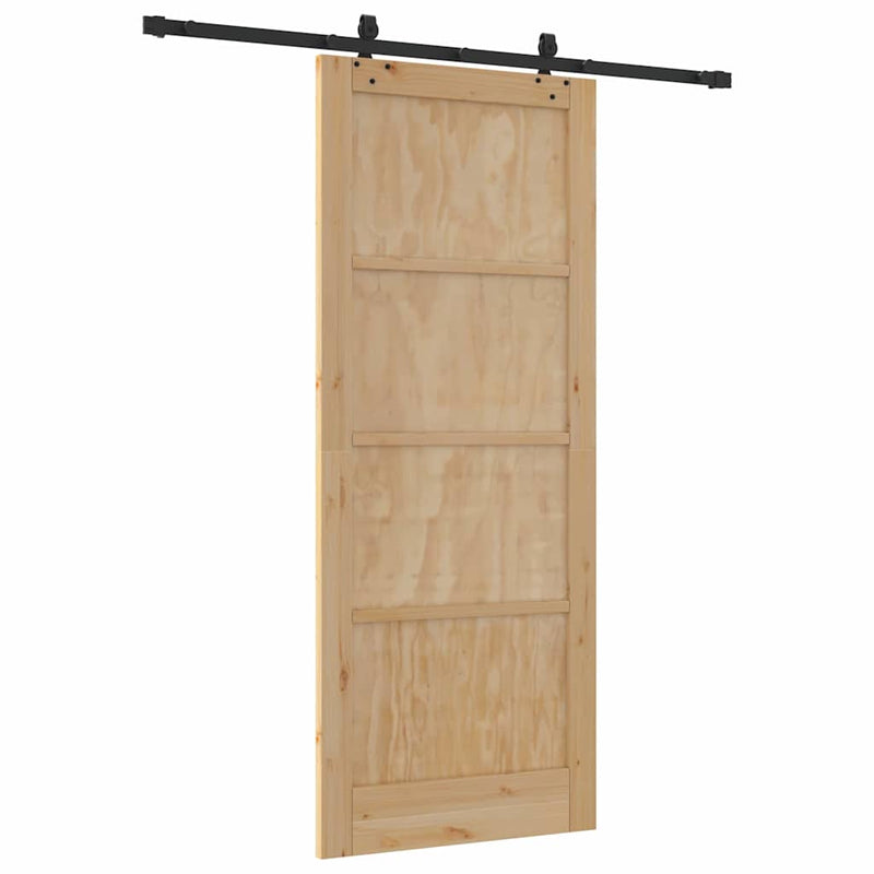 vidaXL Tolóajtó Természetes és fekete 86 x 211 cm Tömör fenyő és acél