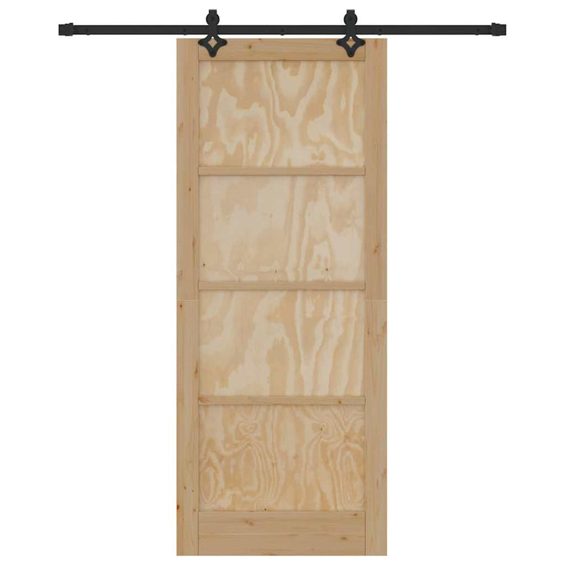 vidaXL Tolóajtó Természetes és fekete 86 x 211 cm Tömör fenyő és acél