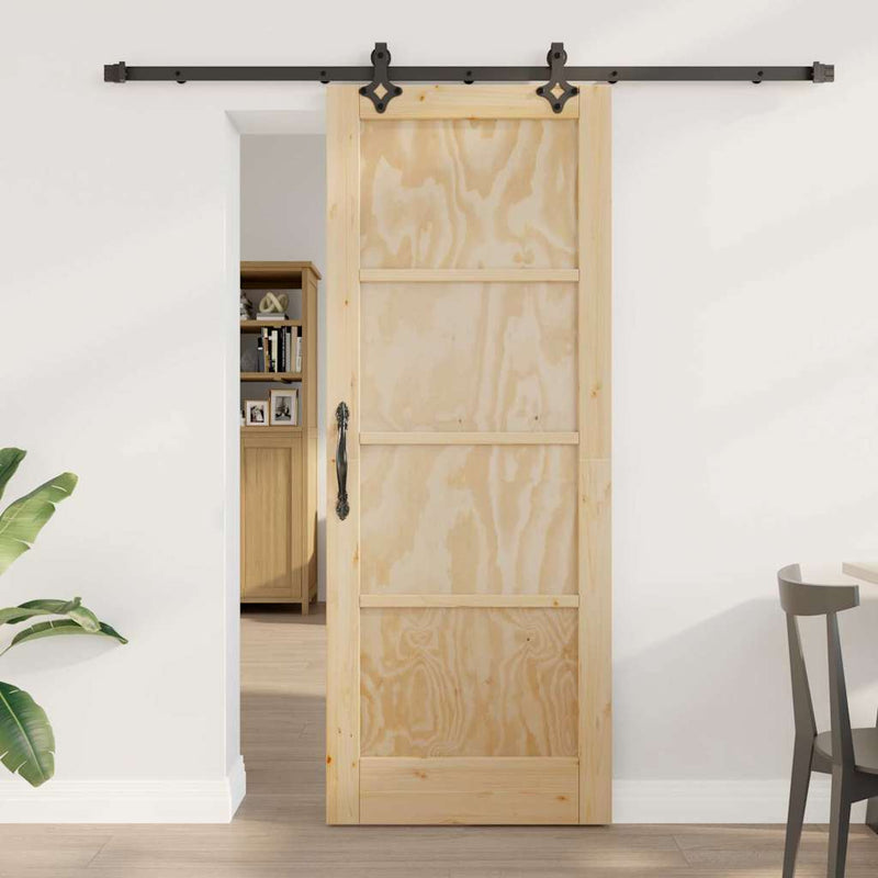 vidaXL Tolóajtó Természetes és fekete 78 x 202 cm Tömör fenyő és acél