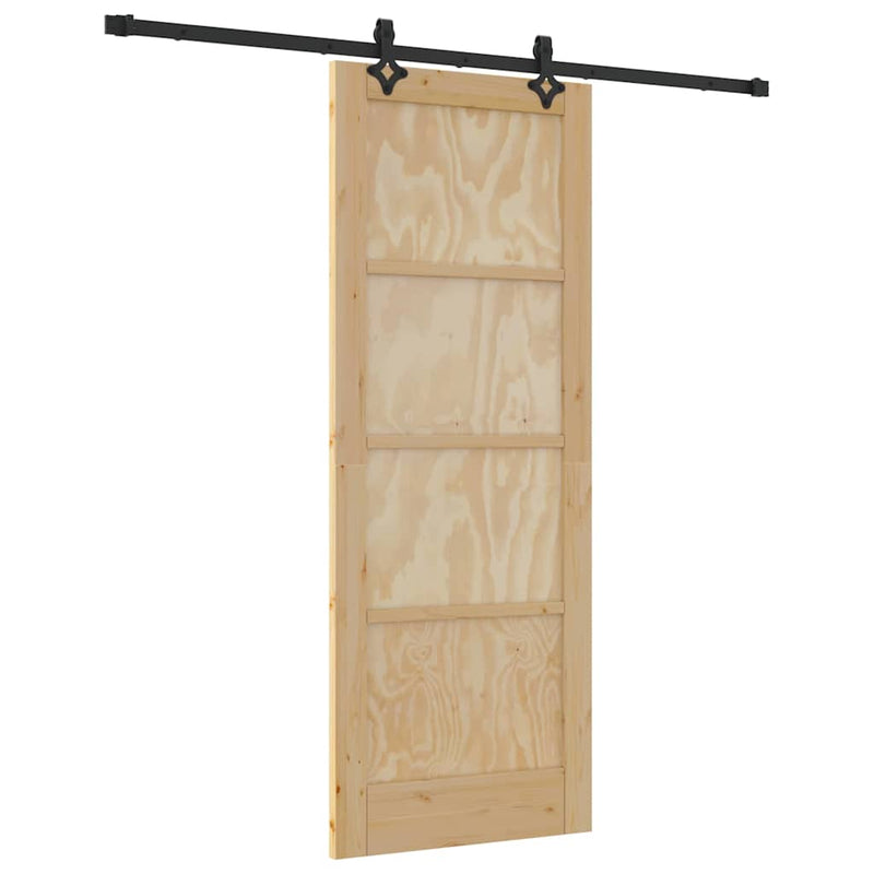 vidaXL Tolóajtó Természetes és fekete 78 x 202 cm Tömör fenyő és acél