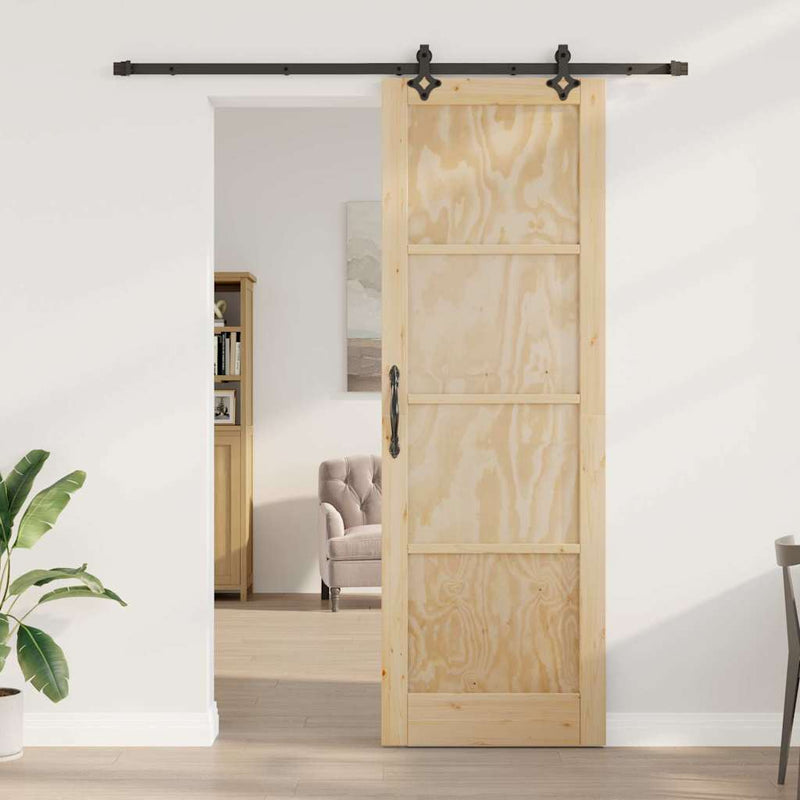vidaXL Tolóajtó Természetes és fekete 78 x 232 cm Tömör fenyő és acél